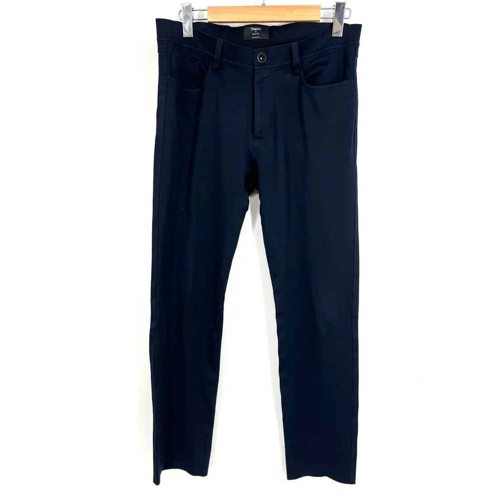 Theory Tech Raffi Slim Fit Dress Pants Mens Size 32 Navy Blue Stretch Flat Front